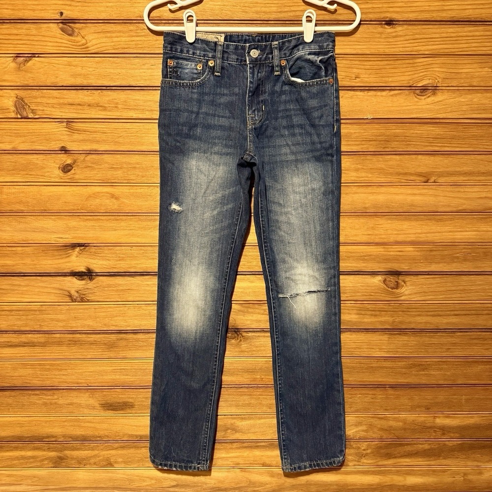 Polo Ralph Lauren Jeans Boys Size 12 Distresssed Skinny Straight Dark Wash Denim